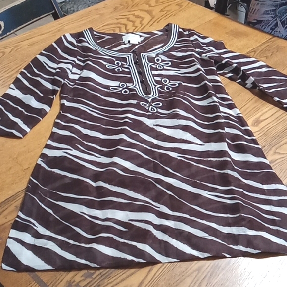 KATE SPADE Womens Dress XS  Preowned Tunic BROWN Animal Print SHEER Party Resort - Picture 1 of 14